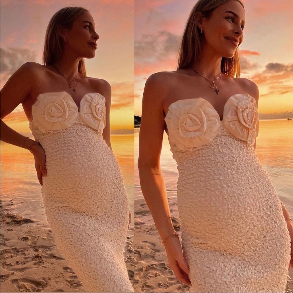 NWT MARA HOFFMAN Mona Popcorn Rosette Midi
Dress in Cream Size L